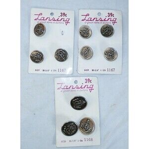 10 Buttons Lion Crest Silver Shank by Lansing #8739, #8749 3/4" and 7/8" Size 30